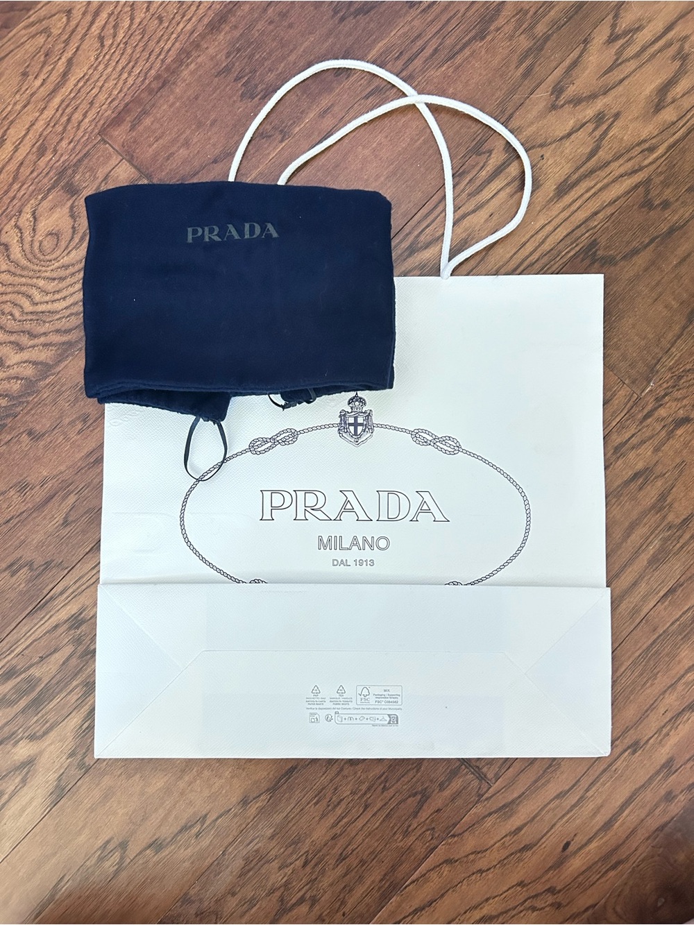 Prada shopping bag with Navy blue dust bag